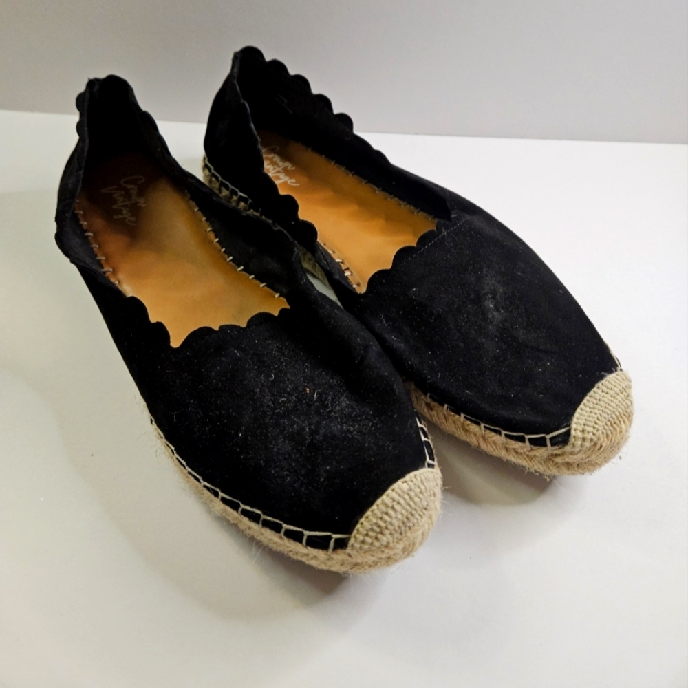 Crown Vintage Shoes Womens 9.5Black Espadrille Slip On Flat Casual Comfort #1843